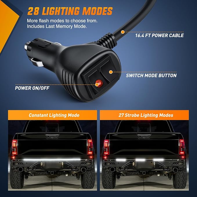 Nilight 60 Inch Truck Tailgate Strobe Light Strip Tail Emergency Bar Rear Window Warning Lamp Ultra-Bright Double Row 360 LED for Pickup Trailers Construction Vehicles Car SUV, White