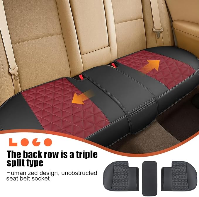Leather Car Seat Cover, Vehicle Rear Bottom Seat Protector Pad, Full Surrounded Waterproof Auto Seat Protective Cushion, Universal Fit（Black/Red）