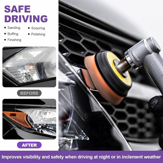 38PCS Car Headlight Restoration Kit, 3 Inch Vehicle Headlight Cleaning Set with Sanding Disc & Scouring Pad, Hook and Loop Sanding Pads Polishing Sponge for Car Headlights