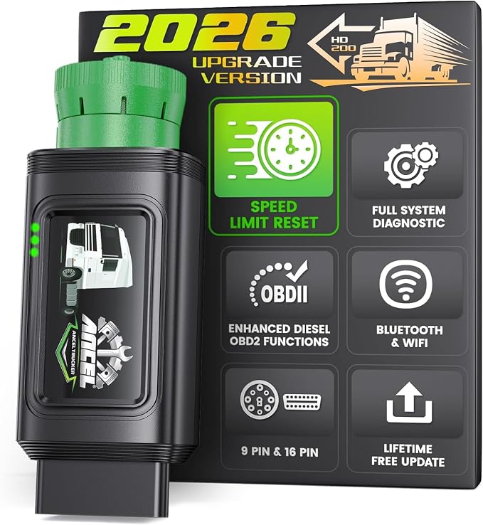 ANCEL HD200 Heavy Duty Truck Scanner, Truck & Diesel Scanner Diagnostic Tool with Full-System HDOBD/OBD2, Speed & Idle Reset for Cummins & Caterpillar, J1939/J1708 Scan Tool, Lifetime Free Updates