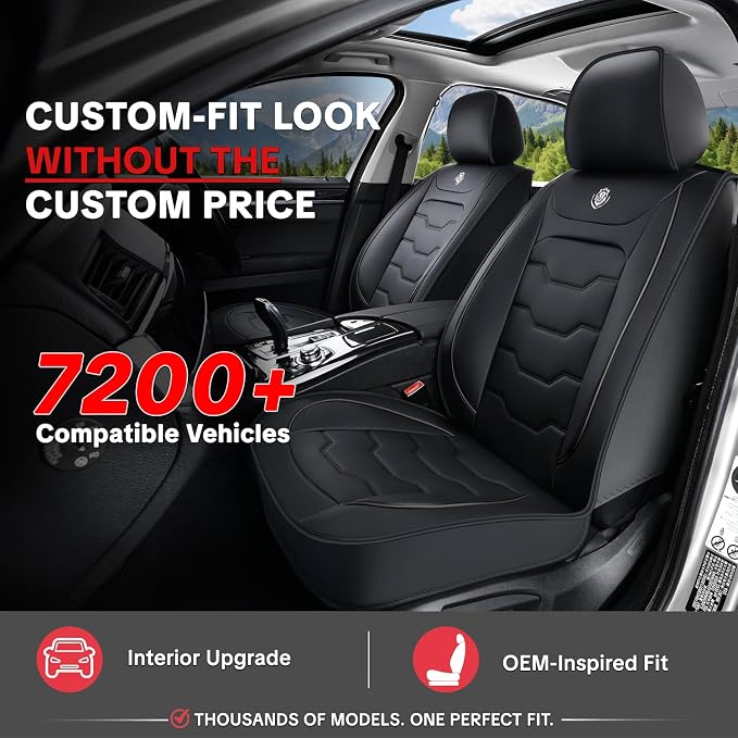 Black Car Seat Cover Full Set Kit, Universal Car Seat Cover for Car | Waterproof Leather, Protect & Upgrade Car Interior, Airbag Compatible, Easy to Install & Clean, For SUV, Pickup Truck, Sedan