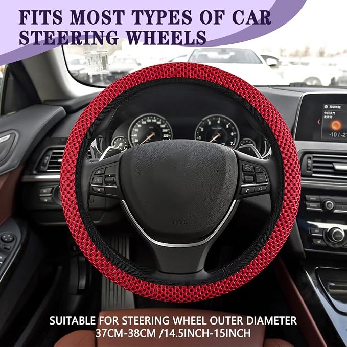 Elastic Stretch Steering Wheel Cover, Steering Wheel Cover, 15" Breathable Auto Steering Wheel Protector, Universal Car Accessories Comfortable Non-Slip Vehicle Steering Wheel Covers for Women Men