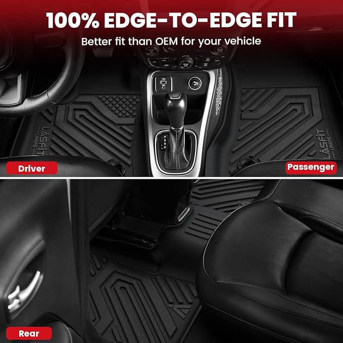 LASFIT Floor Mats for Jeep Compass 2007-2016 2017 | All Weather, TPE, Custom Fit, Car Mats, Floor Liners, Cargo Mat, Trunk Liner, Black