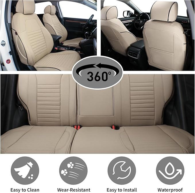 EKR Car Seat Covers for Honda CRV 2012-2014 (NO LX) Leatherette Full Set | Custom Fit for Honda CRV 2012 2013 2014 (Not for LX) Factory-Style Interior Upgrade,Faux Leather(Beige)