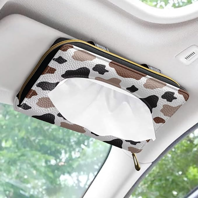 Cow Brown Mask Holder for Car PU Leather Car Tissue Box Sun Visor Napkin Holder Cow Brown Leather Tissue Holder