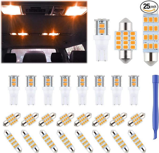 iFunyLED 24 Pieces Dome Light LED Car Interior Bulb Kit Set 194 T10 DE3175 578 31mm 42mm Bulbs Interior Replacement Lights for Car Map License Plate Door Side Marker Cornering Trunk Light - Amber