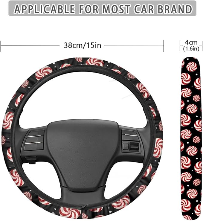 AFPANQZ Christmas Car Steering Wheel Cover Sweat Absorption Safe Driving | Candy Print, Sweat Absorbing Non-slip Steering Wheel Protection, Elastic Flexible Universal 14 to 15 inch