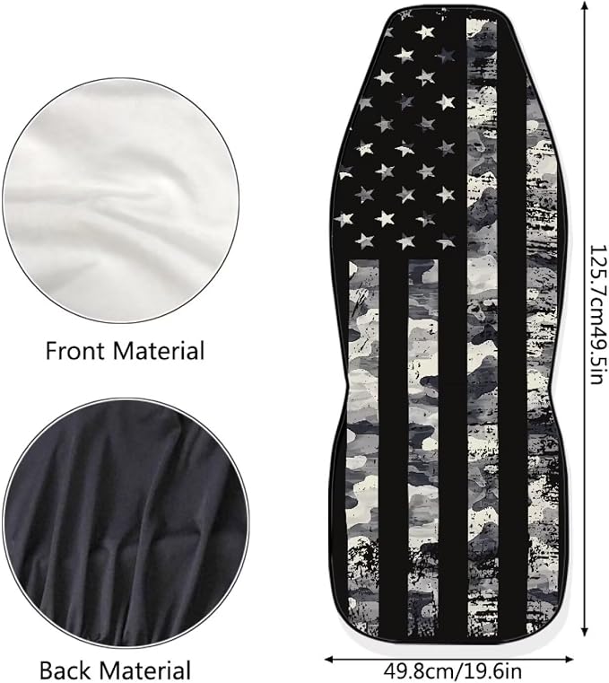 Gray US Flag Front Car Seat Cover 2 Pcs Patriotic Car Seat Covers for Front Seats Removable Automotive Accessories Easy Installation Universal Fit for Cars SUVs and Sedans