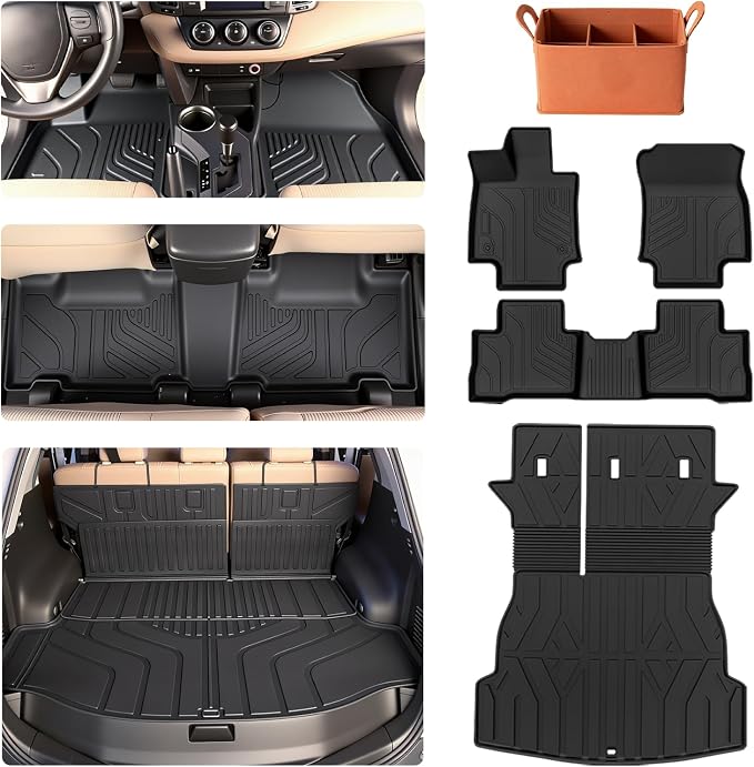 Floor Mats & Cargo Liner Set for Toyota RAV4 2013-2018Including Hybrid, Custom Fit TPE All Weather Floor Linerswith Cargo Mat and Seat Back Protector, Full Set Interior Protection