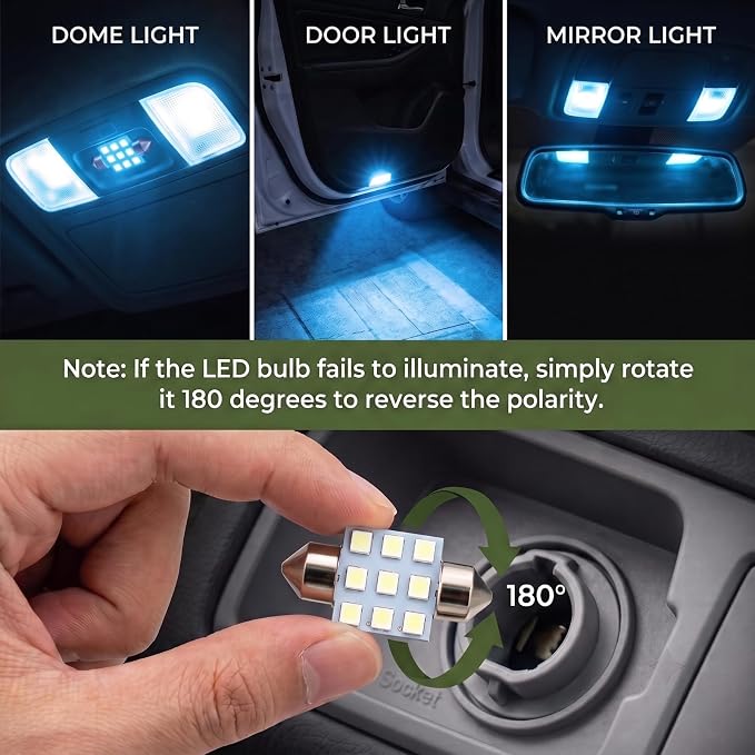 24 PCS LED Car Interior Bulb Kit, Dome Light Fits 194 T10 DE3175 578 31mm 42mm Size Replacement for Map License Plate Door Side Marker Cornering Trunk Lights (Ice Blue)