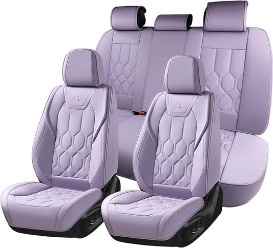 Huidasource Seat Covers Full Set, Universal Fit for Cars SUV Trucks, Purple | Full Coverage Leather Car Seat Cover, Airbag, Cupholder Compatible, Seat Function Retain, Velcro Adjustable