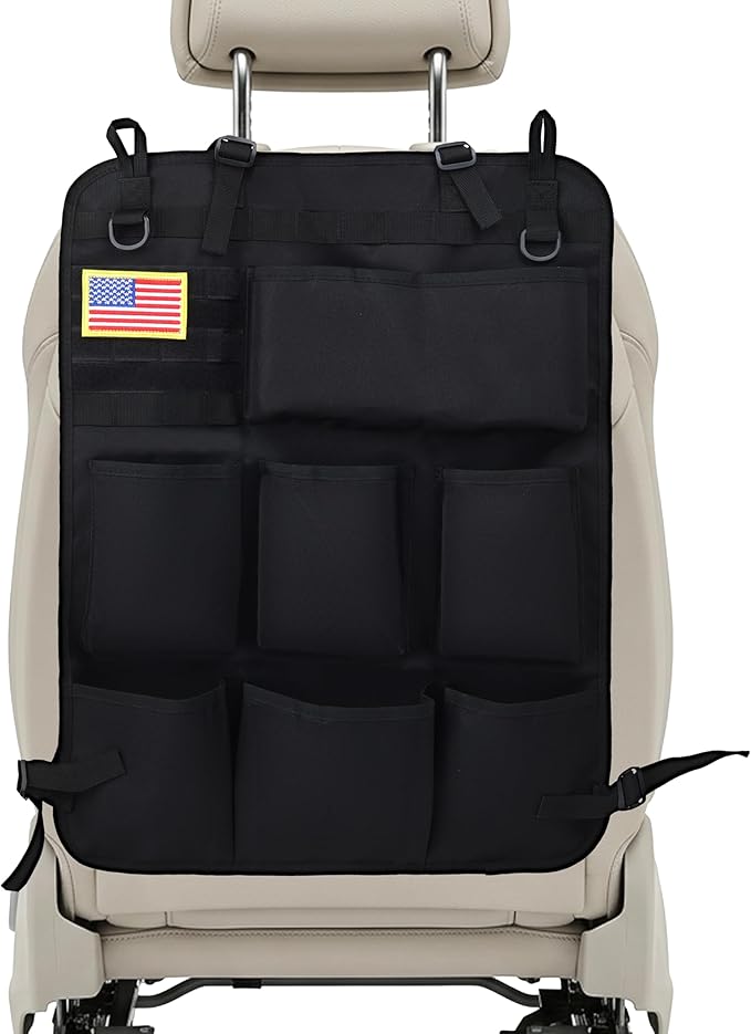 Tactical Car Seat Back Organizer with 8 Pockets, MOLLE Seat Organizer with Hook & Loop Panel, Universal Fit for Car SUV Truck Jeep