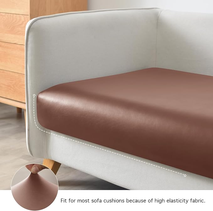 Yates Home PU Leather Couch Sofa Cushion Slipcover Water-Proof Elastic Chair Seat Covers Loveseat Slip Cover for Seater Replacement in Living Room（3 Piece Large Sofa Cushion Covers, Light Brown