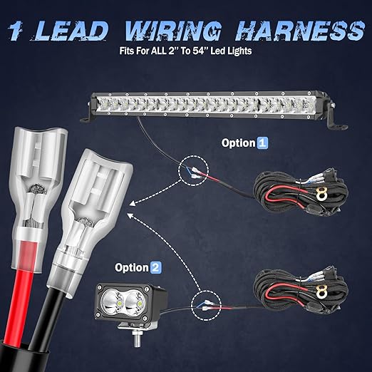 Wiring Harness 1 Lead, Fastchoy Auto 12v Nylon Led Light Bar Wiring Harness Kit with 40A Relay Fuse Rocker Switch for Light Bar Fog Lights Off Road Lights Wire Harness Kit for Truck UTV Boat