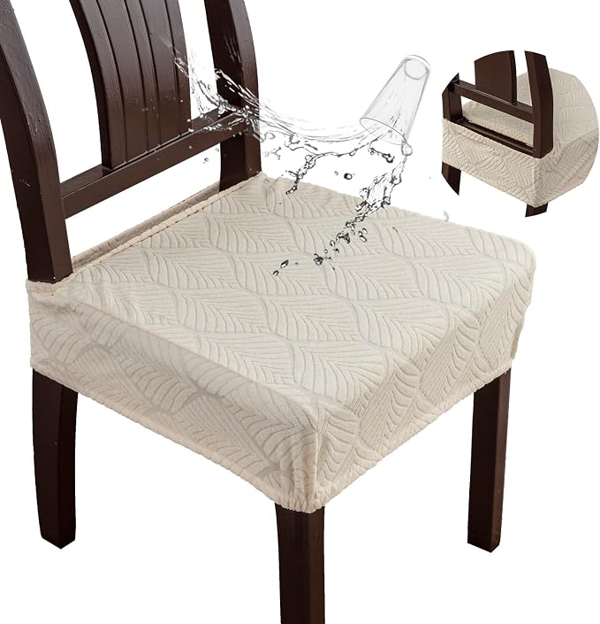 Removable and Washable Seat Covers for Dining Room Chairs Set of 2 - Waterproof Stretch Chair Seat Slipcovers, No Back Covers