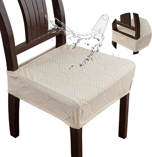 Removable and Washable Seat Covers for Dining Room Chairs Set of 2 - Waterproof Stretch Chair Seat Slipcovers, No Back Covers