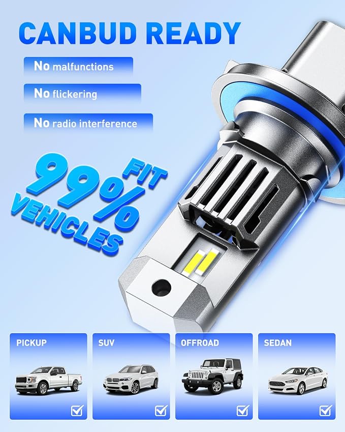 AUTOONE H13/9008 LED Bulb Hi Lo, 70000LM for Automotive Halogen H13 Lights, 1:1 Size 99% Compatibility, 2 PCS