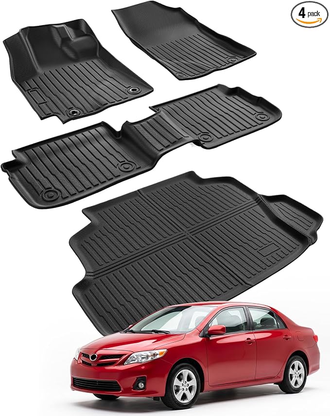 Car Floor Mats for Toyota Corolla 2009-2013 4PCS Full Set with Trunk Mat | All Weather Full Coverage Floor Liners Heavy Duty Waterproof Long-Lasting Corolla Accessories 10th Gen TPE Rubber Carpet