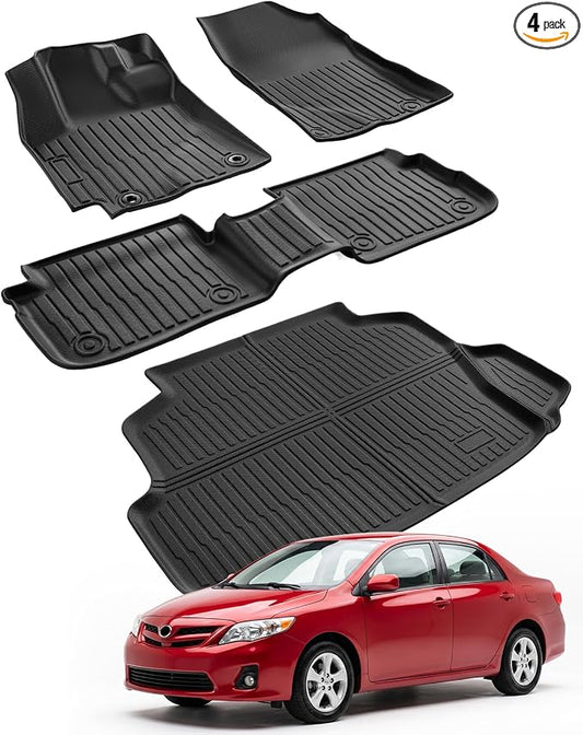 Car Floor Mats for Toyota Corolla 2009-2013 4PCS Full Set with Trunk Mat | All Weather Full Coverage Floor Liners Heavy Duty Waterproof Long-Lasting Corolla Accessories 10th Gen TPE Rubber Carpet