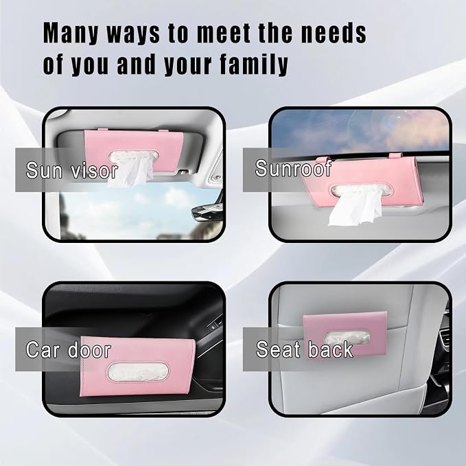 Car Visor Tissue Holder, Sun Visor Napkin Holder for Car, Easy Installation, Universal Accessories Vehicle Interior Tissue Box Suitable for SUVs, Trucks (Pink)
