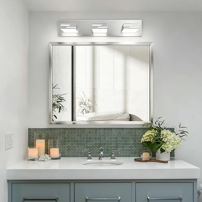 LED Modern Bathroom Vanity Light Fixtures, Dimmable Chrome Vanity Lights for Bathroom Lighting Fixtures Over Mirror, with 360° Rotatable Heads 3-Light 22-inch (Cool White 6000K)