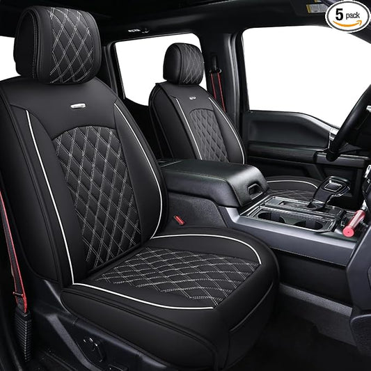 Aierxuan Full Set Car Seat Covers Custom Fit 2009-2026 Ford F150 Crew Cab, 2017-2026 F250 F350 F450 Super Duty Pick-up Truck, Automotive Vehicle Cushion Cover with Waterproof Leather (Black and White)
