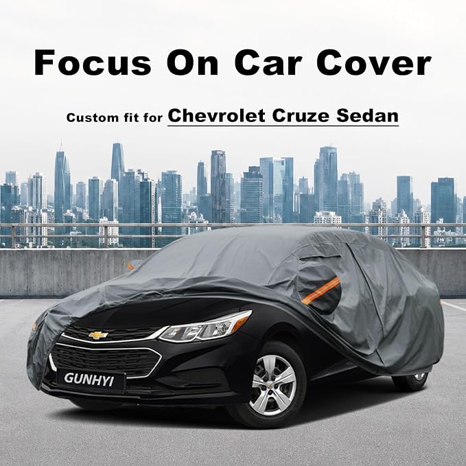 GUNHYI Premium Car Cover Custom Fit Chevrolet Cruze Sedan, 16 Layers Heavy Duty Car Cover Waterproof All Weather with Zipper Door for Sun Rain Snow Dust Uv Protection