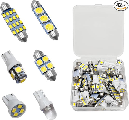 42 PCS LED Interior Car Lights, Super Bright White Interior Bulb Set for Vehicle Map Dome Cab Tail License Plate Lights, T10 31mm 36mm 41mm 194 LED Replacement Bulb Kit