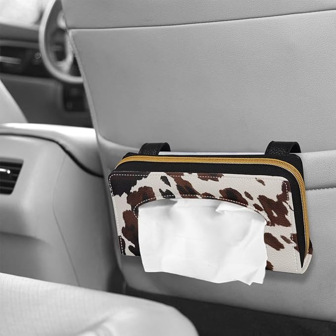 Brown Cowhide Backseat Tissue Case Holder Hanging Visor Tissue Holde Brown Cowhide PU Leather Tissue Box Napkin Holder
