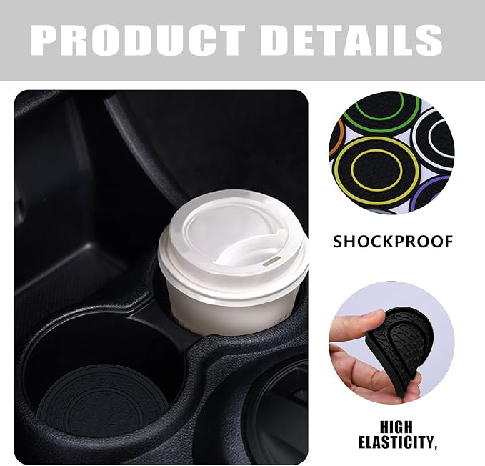 4 Pack Car Coasters for Cup Holder, 2.75 Inch Universal Auto Waterproof Coasters Silicon Insulation Cup Mats,No-Slip Anti Dust Insert Coaster for Woman Man, Suit for Vehicle Interior (Black/Black)