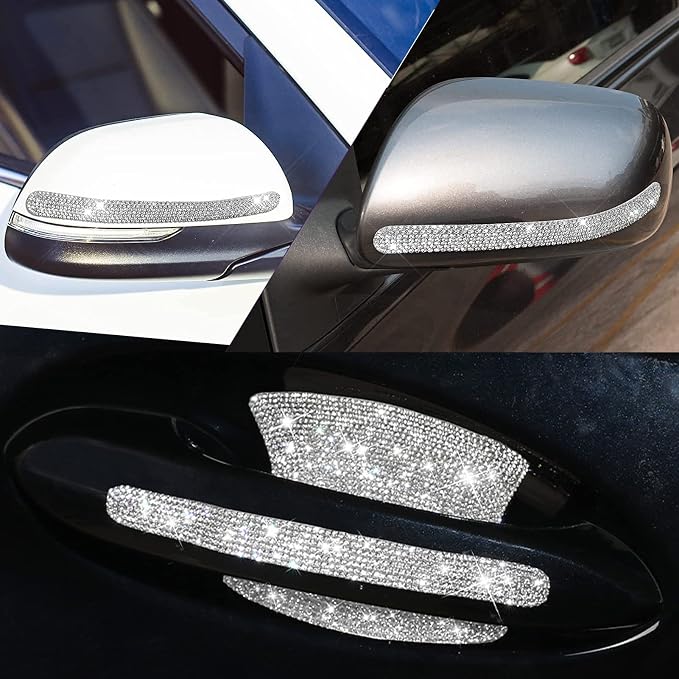 BetterJonny 10PCS Crystal Scratch Protector, Rhinestone Car Bling Scratch Protector for Women and Girls (Silver)
