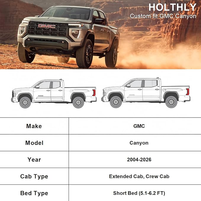 10 Layers Truck Cover Waterproof All Weather Custom Fit GMC Canyon(2004-2026) Extended/Crew Cab Short Bed, Outdoor Full Exterior Pickup Car Cover Sun Rain Snow Ice Protection. Black