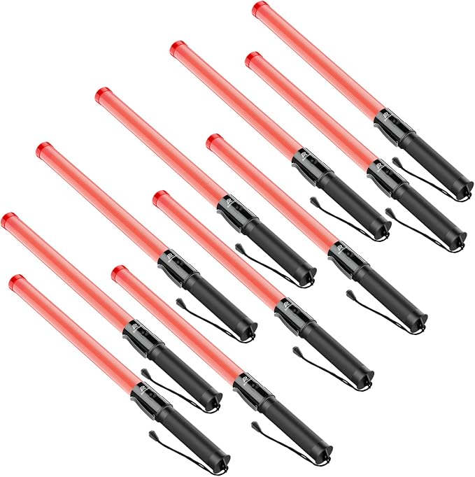 RoadHero 10 Pack 21 Inch Traffic Wand, Brightness Traffic Control Baton with 2 Flashing Modes, Safety Marshalling Wands with Side Clip for Airport, Parking Lot, Car Directing