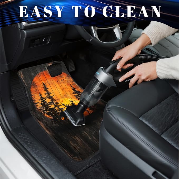 Bear Car Floor Mats Set of 4 Sunset Forest Pine Tree Wildlife Rustic Deer Automotive Foot Mats Rugs Carpet for Car Non-Slip Auto Car Accessories Universal Fit for Car SUV Truck Van
