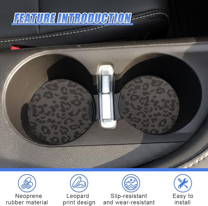 2PCS Leopard Print Car Cup Holder Coasters, 2.77'' Non-Slip & Shockproof Automotive Interior Drink Cup Mat, Universal Vehicle Insert Coaster Decoration Accessories for Women Girl (No.13)