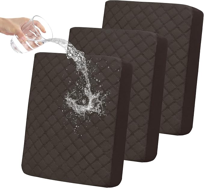 Easy-Going Waterproof Couch Cushion Covers, Non-Slip Leakproof Sofa Seat Cushion Slipcovers, Quilted and Stretch Furniture Protector for Dogs, Pets (3-Piece Sofa Cushion, Chocolate)