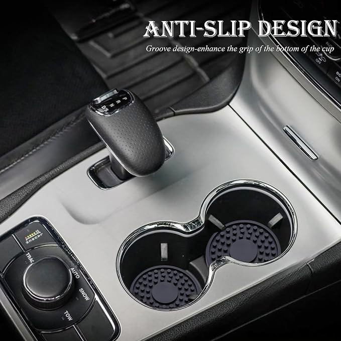 2 Pack Anti-Slip Car Cup Holder Mat – 2.75 Inch Silicone Drink Coaster, Secure Fit for Cars & Trucks – Cute Interior Decor for Women & Girls (Black)