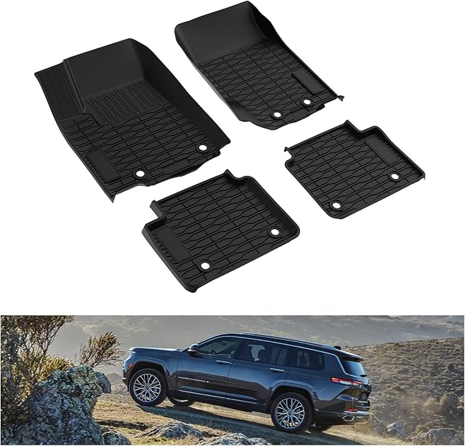 Kiwi Master Floor Mats for 2022-2026 Jeep Grand Cherokee/ 4xe | Custom Fit All Weather Car Mats, Heavy Duty TPE Floor Liners, Front & Rear 2 Row Set, Black