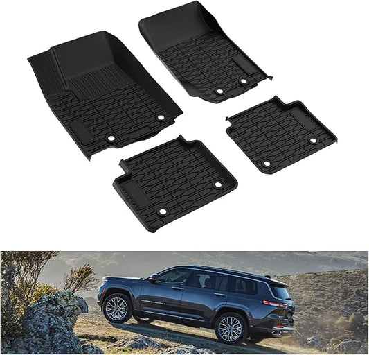 Kiwi Master Floor Mats for 2022-2026 Jeep Grand Cherokee/ 4xe | Custom Fit All Weather Car Mats, Heavy Duty TPE Floor Liners, Front & Rear 2 Row Set, Black