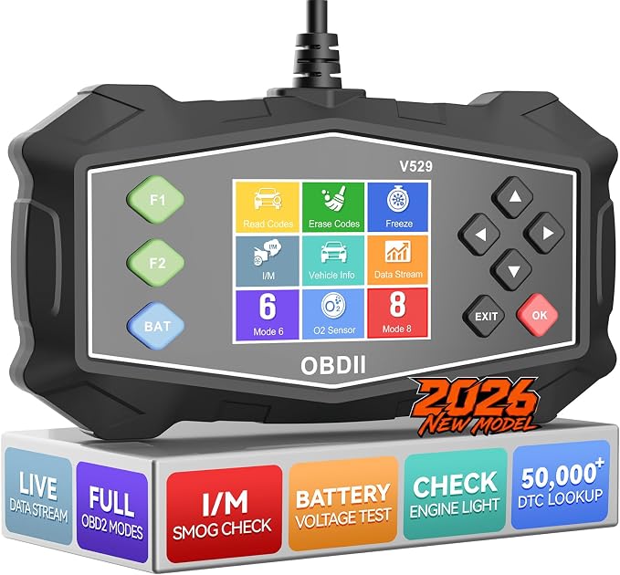 Enhanced OBD2 Scanner Diagnostic Tool - Check Engine Code Reader with Battery Tester, EVAP, Live Data, Mode 6/8, Professional Car Scan Tool with Freeze Frame, DTC Lookup for All OBDII Vehicles 1996+