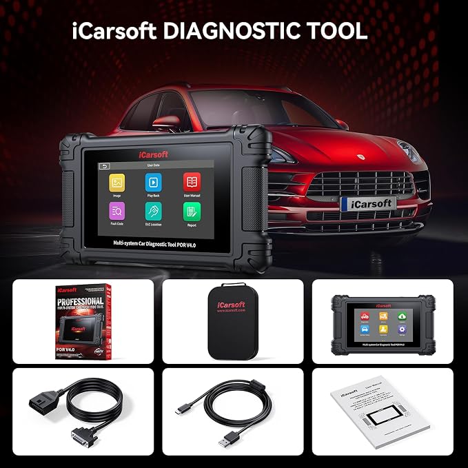 iCarsoft POR V4.0 Bidirectional Diagnostic Tool for Porsche + 2 Car Make Groups, OBD2 Scanner with Actuation Test, 28 Services Battery Registration,Support CAN-FD-Free Update