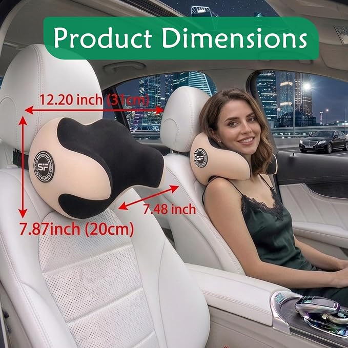 Unique U-Shaped Car Headrest Pillow, Headrest Pillow for Long Rrips, Beige | Adjustable Strap, Memory Foam & Removable Cover, Ergonomic Design Neck Support - Extreme Comfort Car Pillow for Pain Relief