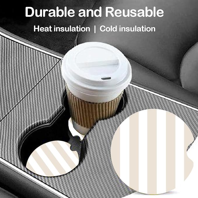Ceramic Car Coasters – Absorbent Car Cup Holder Coaster Set for Women, Cute Aesthetic Car Accessories for Girls, 2 Pack (Camel)