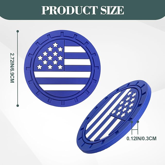 Automotive Universal Car Cup Holder Coasters 4 Pack, Non-Slip Silicone Cup Holder Insert 2.72~2.75 Inch, Anti-Skid Shockproof Drink Mat with Flag Design, Vehicle Interior Accessories Blue
