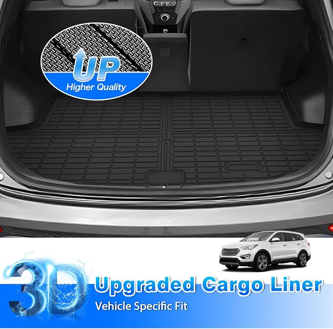 Santa Fe Cargo mat - Trunk Mat for Hyundai Santa Fe Sport 2013-2018 | All Weather Trunk Mat for Santa Fe Accessories, Heavy Duty Rubber Mats, Car Accessories
