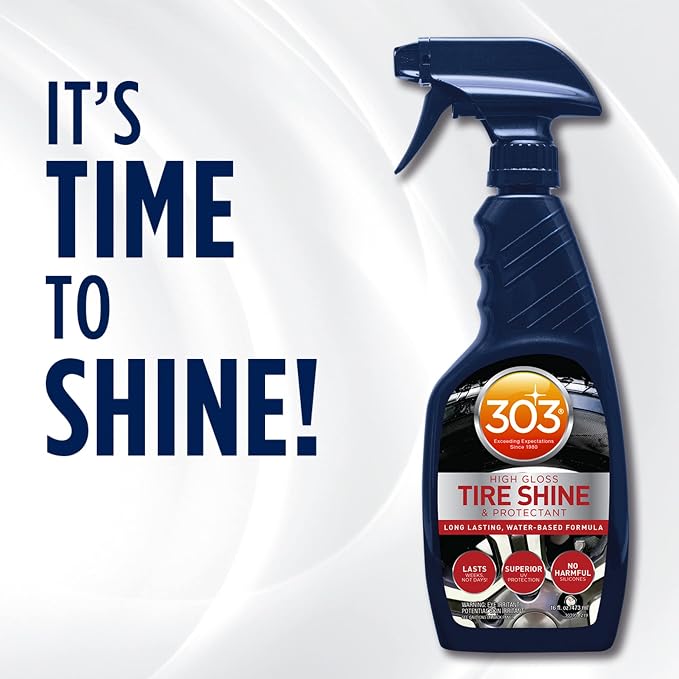 303 Products High Gloss Tire Shine And Protectant - Long Lasting, Water Based Formula - Lasts For Weeks - No Harmful Silicones - Lasts Weeks Not Days, 16 fl. oz. (30395CSR) Packaging May Vary | Water-based tire shine delivers long-lasting gloss without...