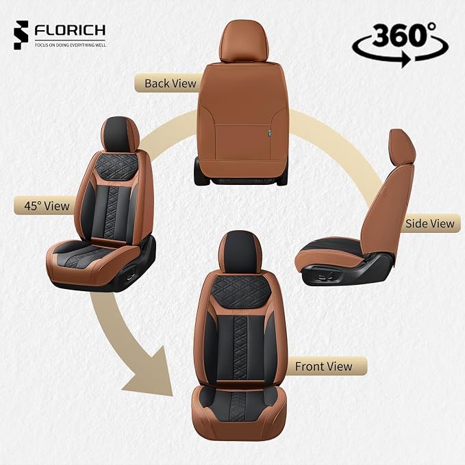FLORICH Seat Covers, Atomutive Car Seat Covers Full Sets, Waterproof Seat Cover for Cars, Luxury Leather Universal Seat Cover Accessories Fit for Most Cars SUV Truck Sedans(Brown)