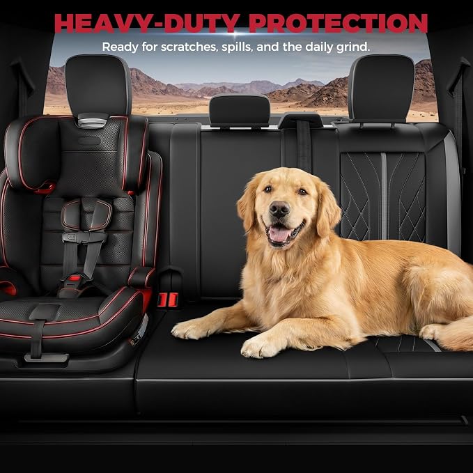 FREESOO Leather Seat Covers for Ford F150 SuperCrew/Crew Cab 2015-2026 | Fits F250/F350/F450 Super Duty 2017-2026, Custom Fit, Waterproof, Bucket Seat, Airbag Compatible, Lumbar Support, Easy-clean