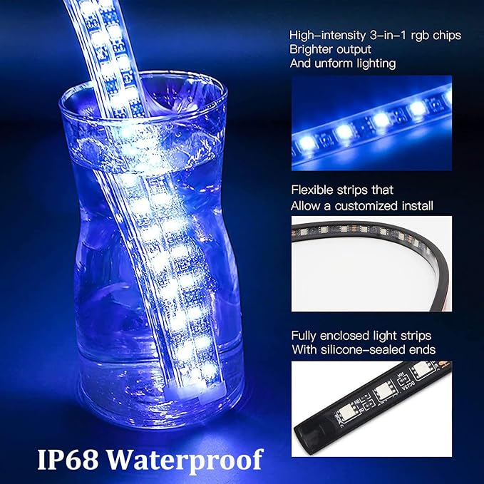 YUGUANG 12PCS Motorcycle Underglow Kit, Motorcycle Lights Underglow Kit with APP Control Multi-Color Music Sync Waterproof RGB Under Glow for Motorcycles