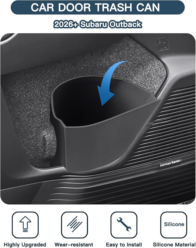 Ruiya Door Trash Can Compatible with 2026 Subaru Outback All Trims Driver Side Left Door Pocket Silicone Garbage Bin 2026 Outback Accessories Organizer Wastebasket